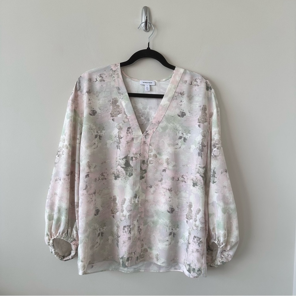 Nordstrom-Water Colour V-Neck Blouse (Size:Small)